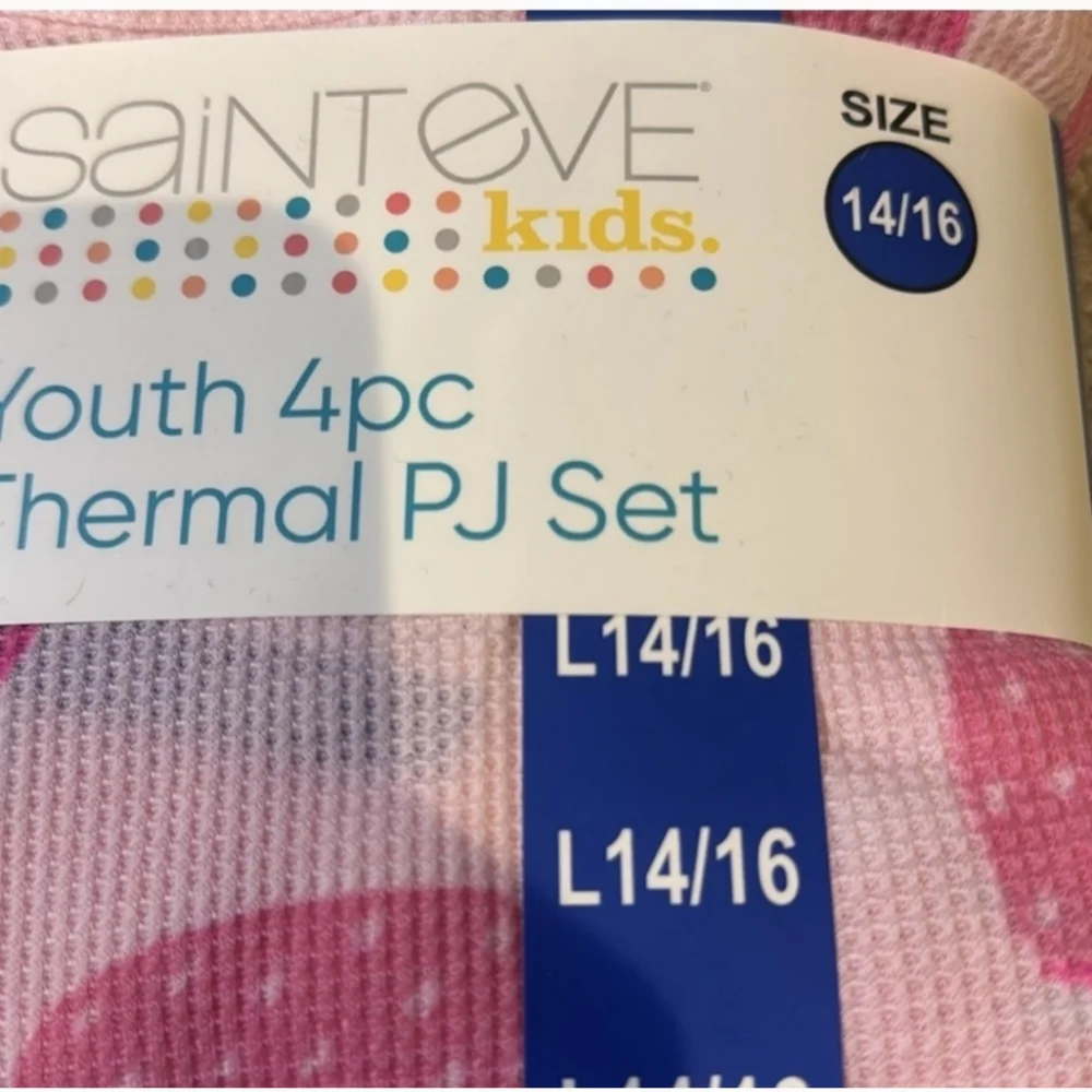 Saint Eve Youth Girls' 4-piece Short & Long Thermal Pajama Set, Pink - Large,nwt